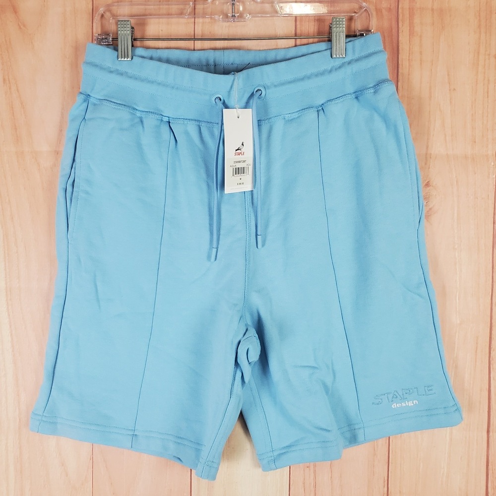 Staple Pigeon Sweat Shorts Mens Medium Aqua Blue French Terry Lined Drawstring